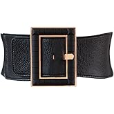 Feluz Women Wide Belt Stretch Elastic Band Wrap Cinch Retro High Waist Metal Buckle Plus Size Dress Belt