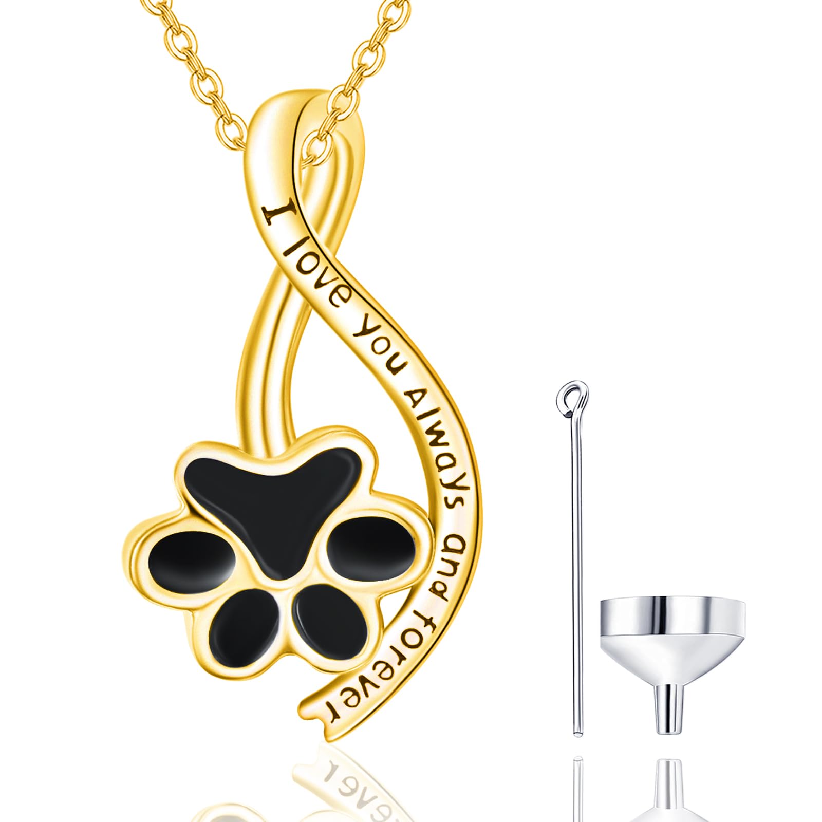 TANGPOET Ashes Necklace 925 Sterling Silver Paw Urn Necklace Cremation Jewellery for Ashes Pendant Necklaces for Pet Dog Cat with Funnel Filler Kit, Gold