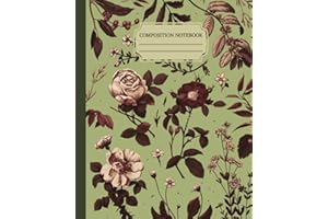 Composition Notebook College Ruled: Dark Red and Green Vintage Flower Botanical Illustration | Floral Plum Boho Cottagecore Aesthetic Journal for School, College, or Work