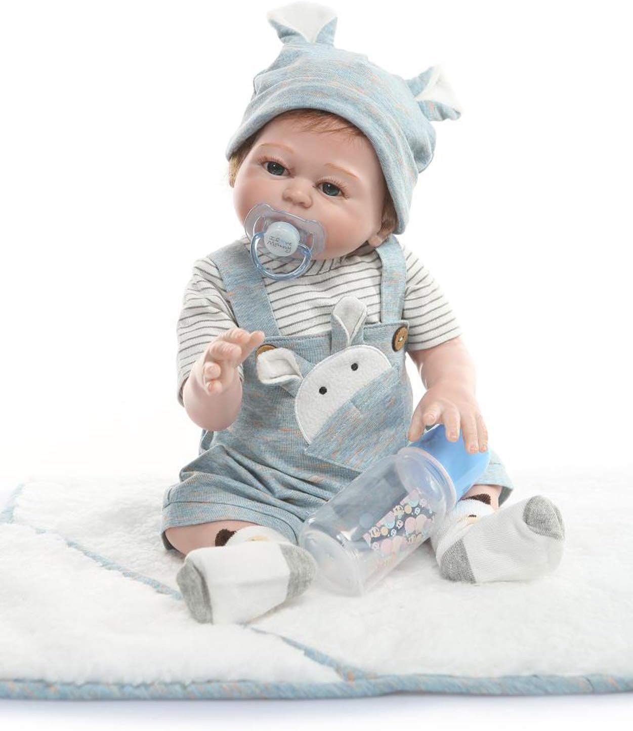 Terabithia 20inch 50cm Realistic Rabbit Gentle Touch Reborn Baby Doll in Silicone Vinyl Full Body Awake Newborn Dolls Wahable for Boy