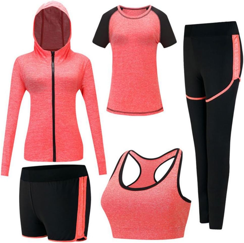 ZETIY Women's 5pcs Sport Suits Fitness Yoga Running Athletic Tracksuits