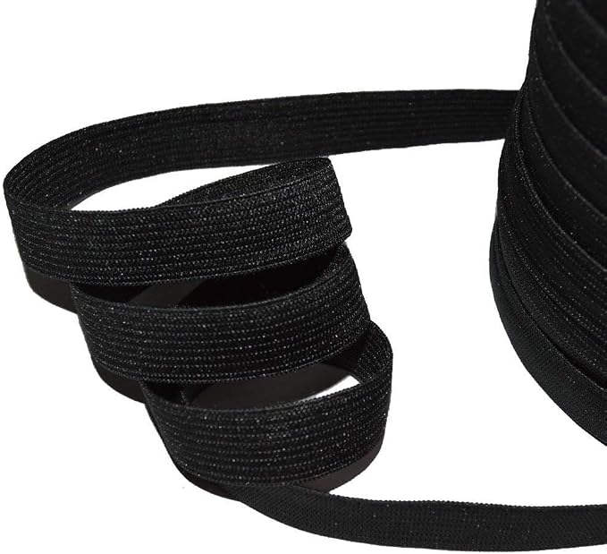 Ruban élastique Noir Côtelé 1cm - Par 5 Mètres - Pour Couture, Mercerie, Vêtements