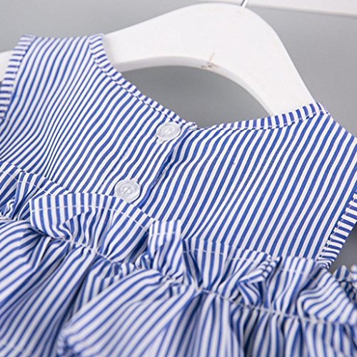 Vovotrade Toddler Kids Baby Girl Outfit Clothes Strapless Stripe Dress+Headband Set (2T, Blue)