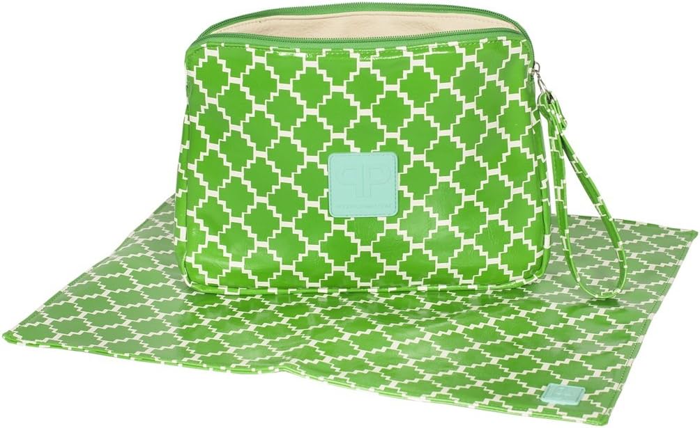 Posh Play - Luxury Diaper Clutch and Changing Pad Set - Green Geometric
