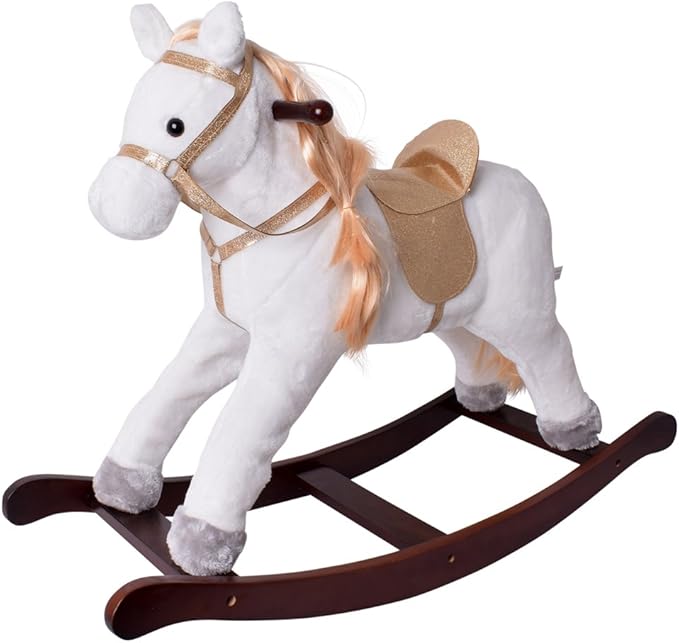 TETrend Rocking Animal Rocking Horse Horse White Glitter Saddle Bridle
