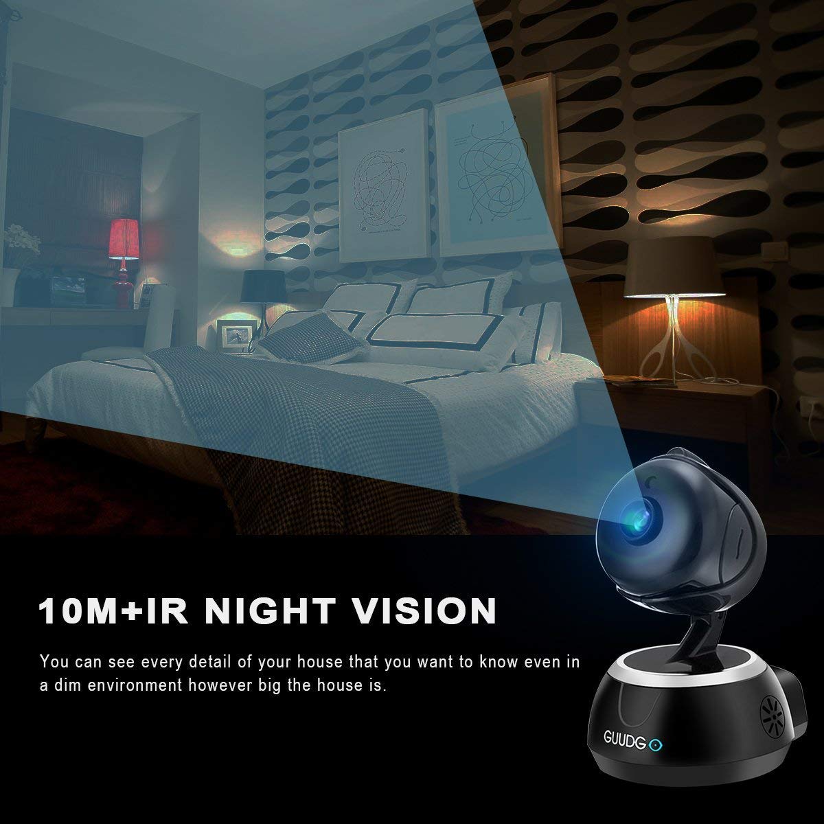 Wireless Security Camera, GUUDGO 720P HD Home Security Camera, WiFi IP Camera Indoor with Two-Way Audio, Motion Detection, Pet Baby Elder Nanny Monitor, iOS/Android APP,Cloud Service