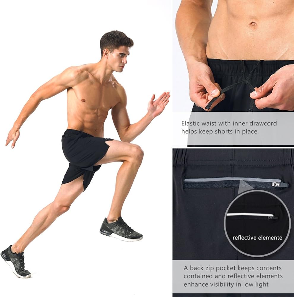 Naviskin Men's 5" Quick Dry Running Shorts Workout Athletic Outdoor Shorts Zip Pocket : Clothing