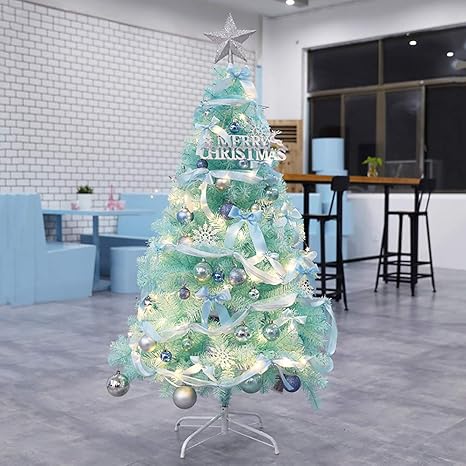 Amazon Co Jp ブルーモダンクリスマスツリー フェスティバルツリーデコレーション 家の装飾としてクリスマス感謝祭のための暖かい白led光ファイバー240cm 8ft ホーム キッチン