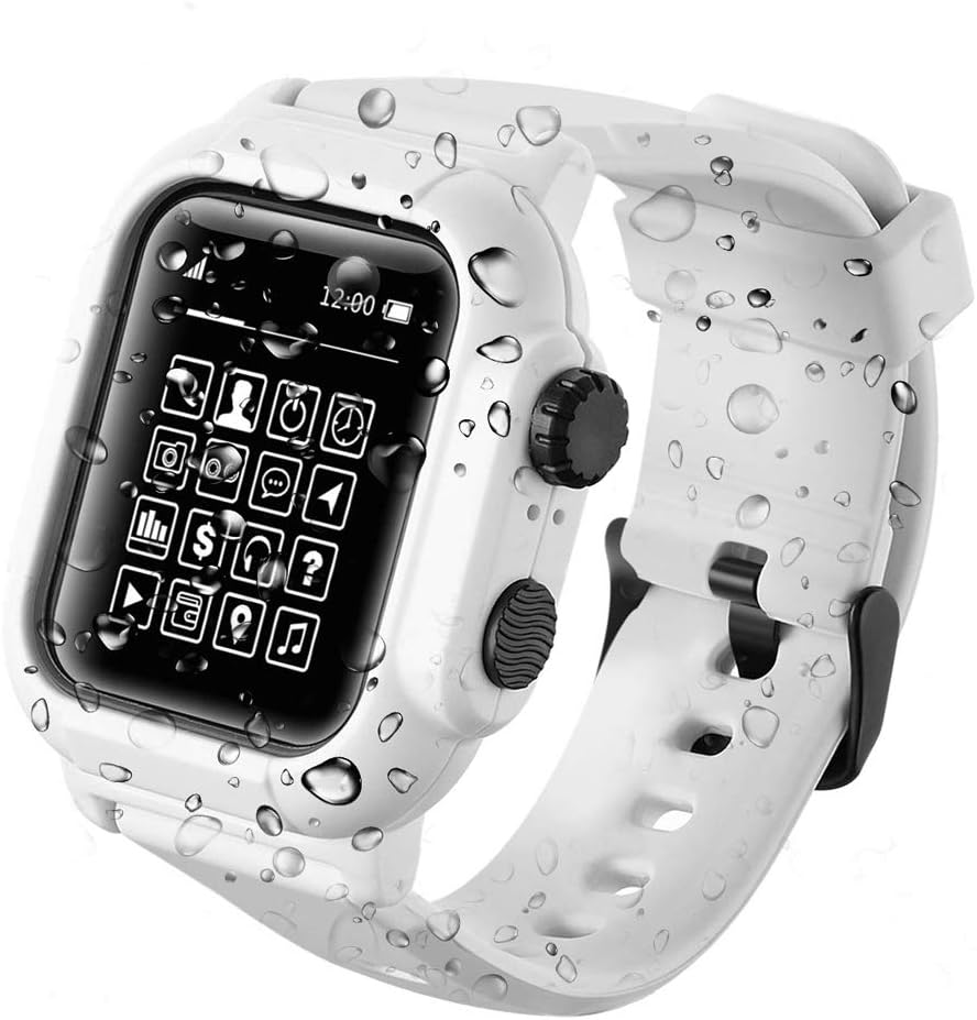 Apple Watch 44mm Series 5 Series 4 Band with Case,Waterproof Shockproof Impact Resistant Case with Premium Soft Silicone Band for iWatch 44mm Series 4 Series 5 - White