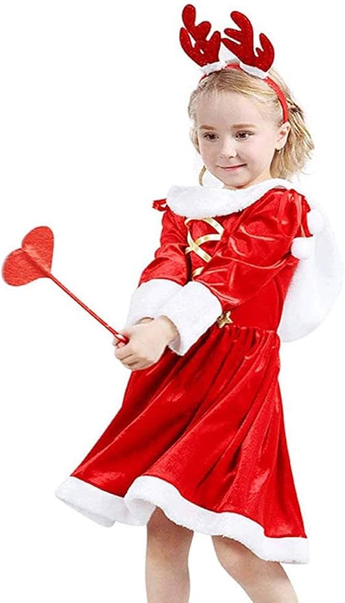 Amazon 最新 クリスマス 衣装 キッズ 女の子 ガールズ コスプレ衣装 子供 サンタ コスチューム ワンピース キッズ サンタクロース 3点セット 仮装 トナカイカチューシャ 着ぐるみ 演出服 パーティー 140 キッズコスチューム おもちゃ