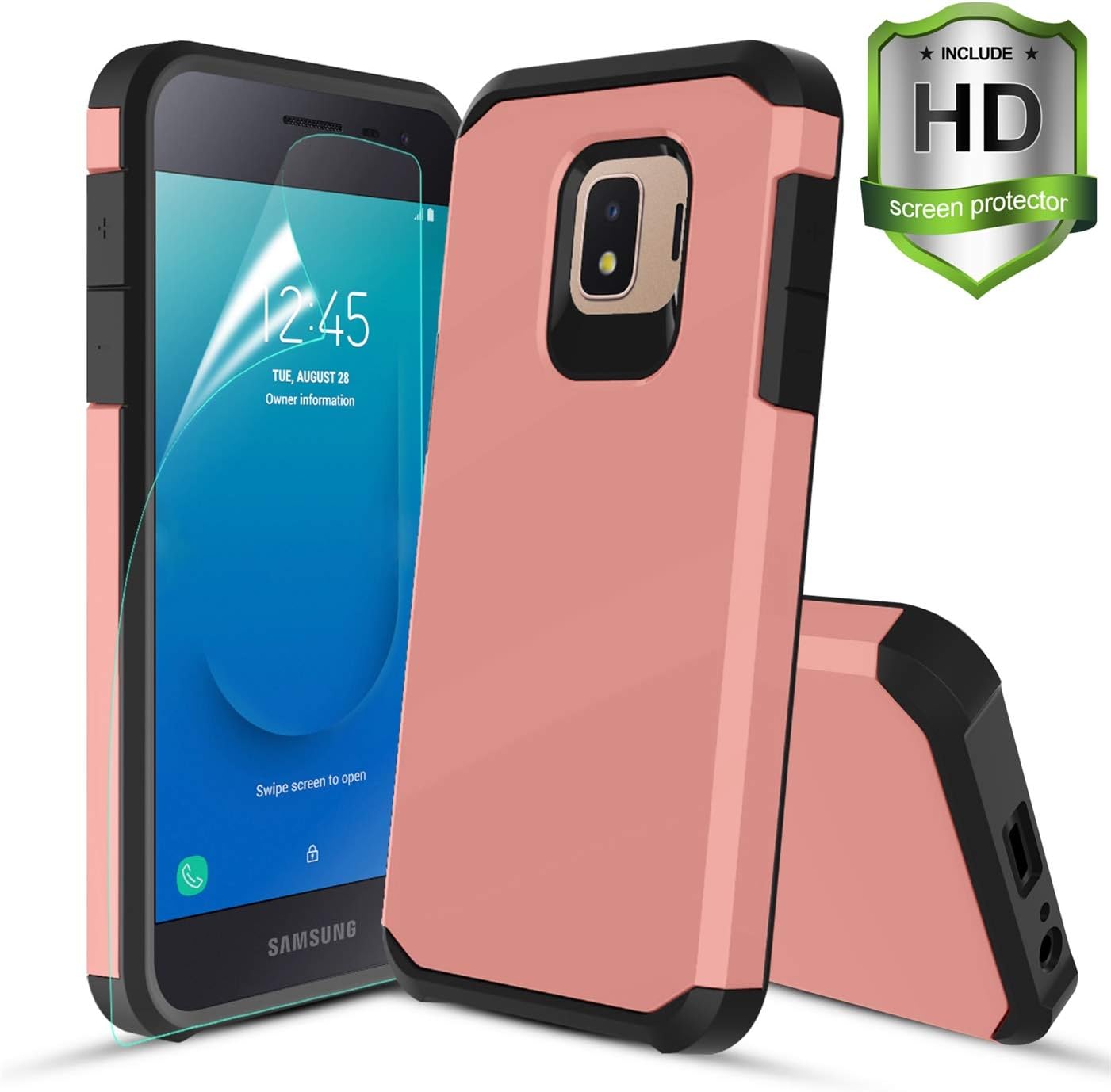 MMDcase Samsung Galaxy J2 Core Case, J2 2019/ J2 Dash/ J2 Pure/ J2 Shine/SM-J260 Phone Case with Screen Protector,Carbon Fiber Soft TPU Brushed Texture Full-Body Protective Cover for Men/Women,Red