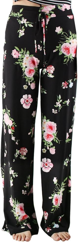Buttery Soft Pajama Pants for Women – Floral Print Drawstring Casual Palazzo Lounge Pants Wide Leg for All Seasons