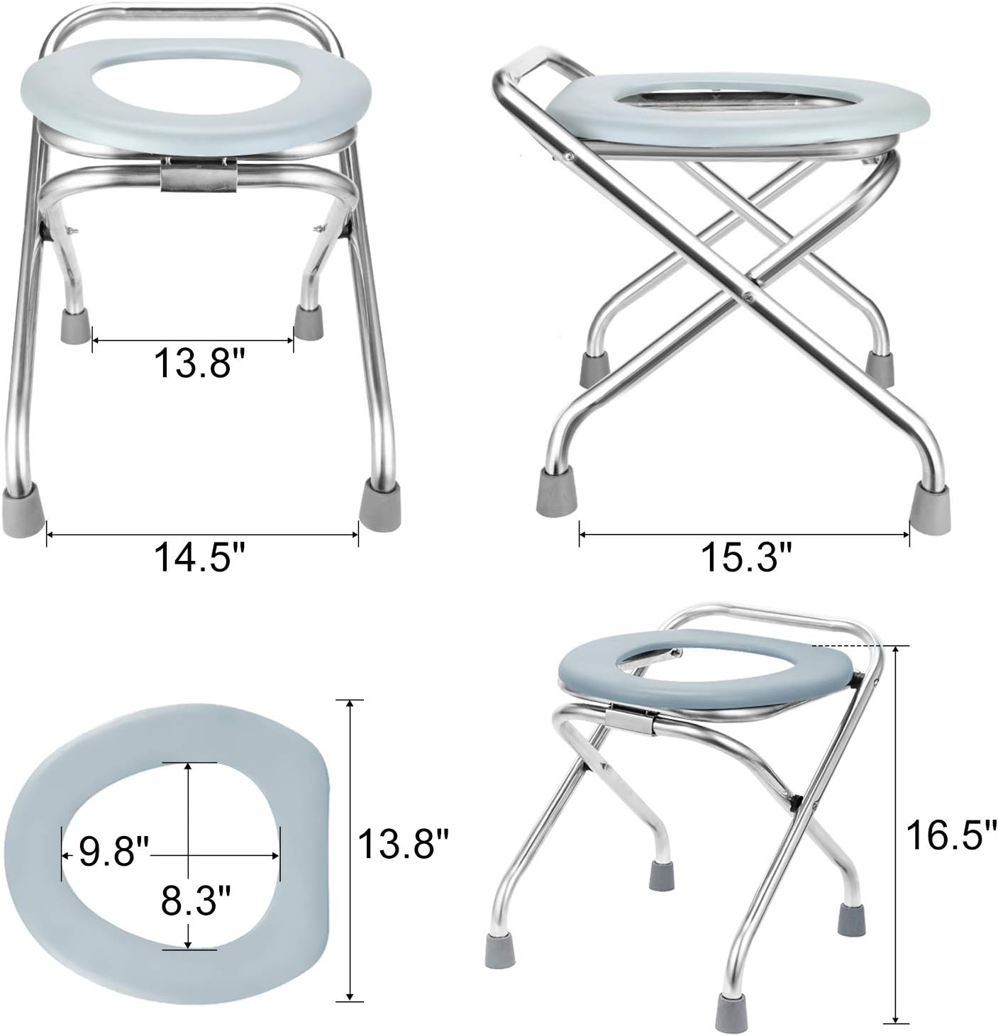 BLIKA 16.5" High Stainless Steel Folding Commode Portable Toilet Seat, Commode Chair with Lid, Camp Toilet Seat Perfect for Camping, Hiking, Trips, Construction Sites : Sports & Outdoors