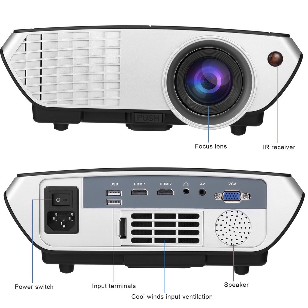 Vidéoprojecteurs Portable, Footprintse Projecteur Support 1920x1080p 2000 Lumens-Multimédia Portable Mini LED 72W-Durée de Vie Plus de 50000 heures Projecteur Led Support HDMI / VGA / AV / USB