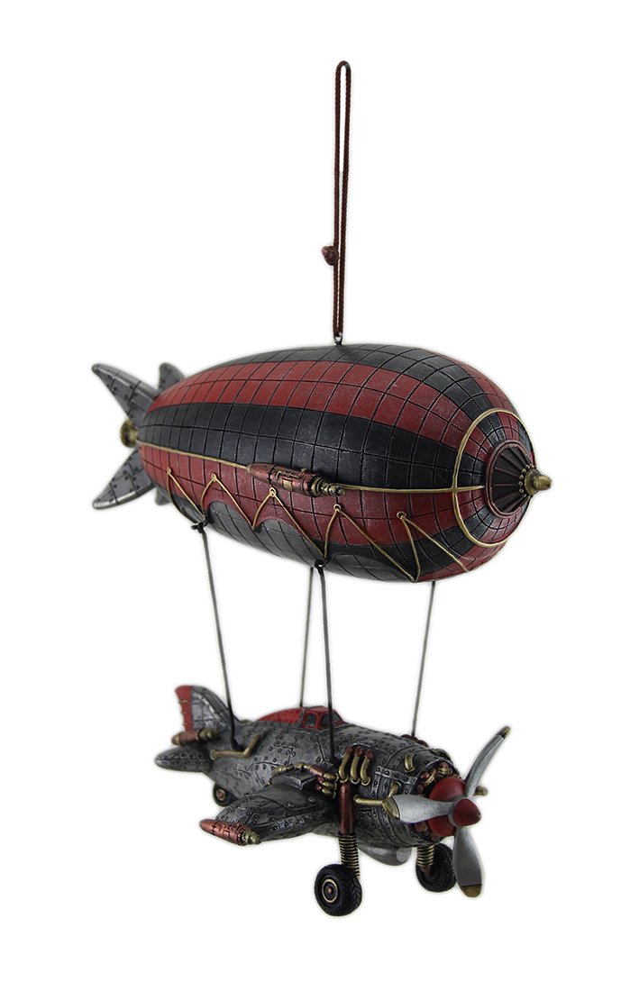 Resin Statues Steampunk Airship W/Propeller Airplane Gondola Hanging Statue 8.5 X 12 X 4 Inches Multicolored