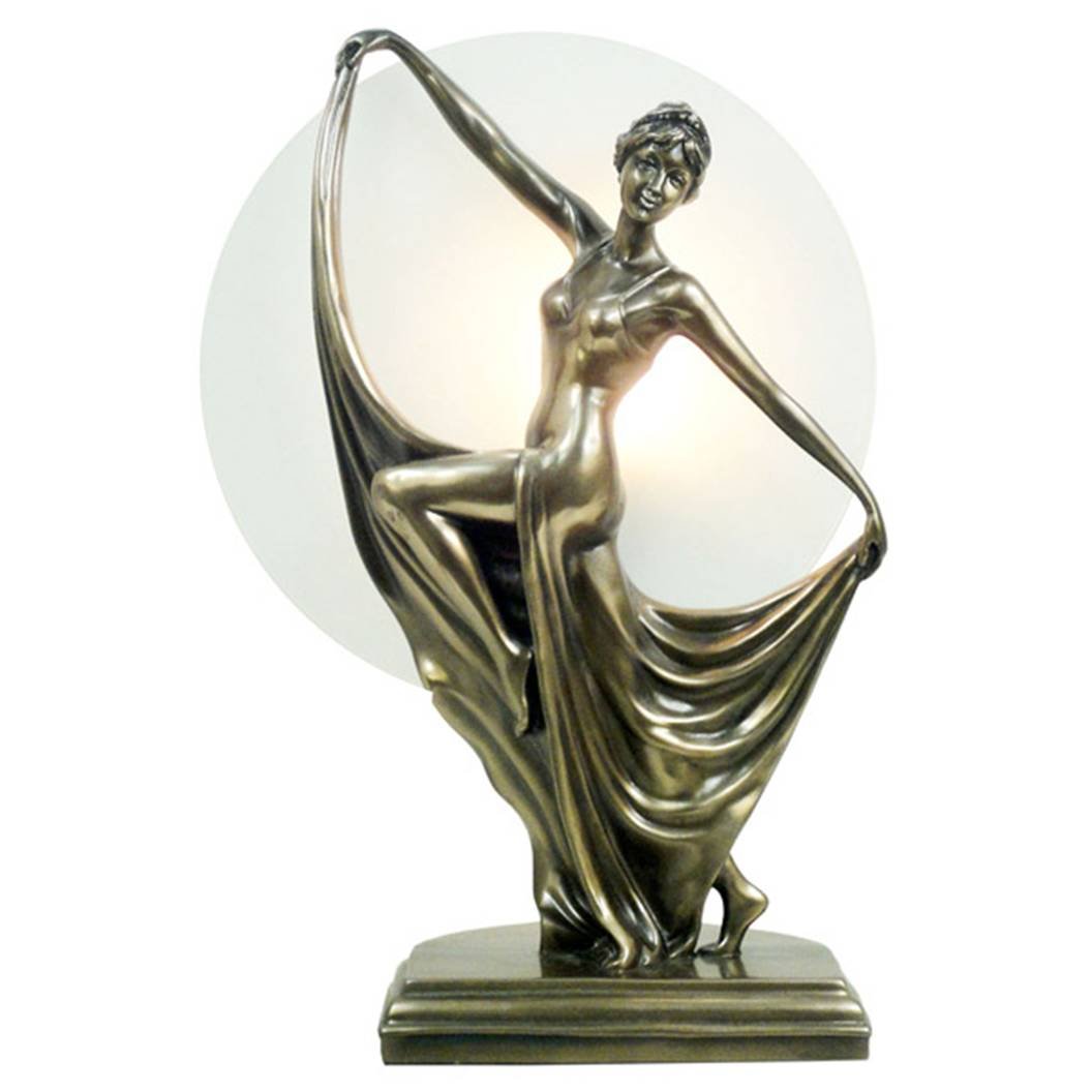 Art Deco/Nouveau Dancing Lady Figurine Bronze Finished Resin Table Lamp