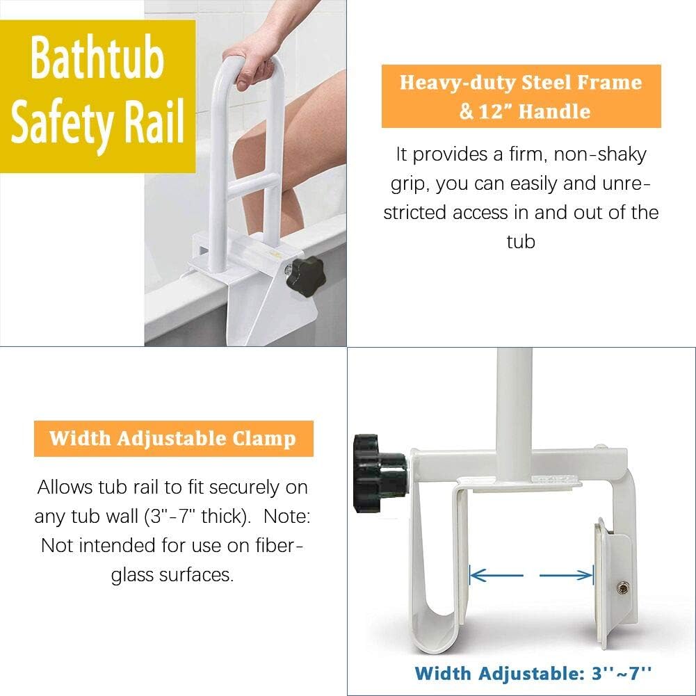 KXT Premium Bathroom Tub Safety Rail for Seniors, Clamp Railing Bath Support Adjustable Shower Hand Grip Handle Assist Grab Bar: Health & Personal Care