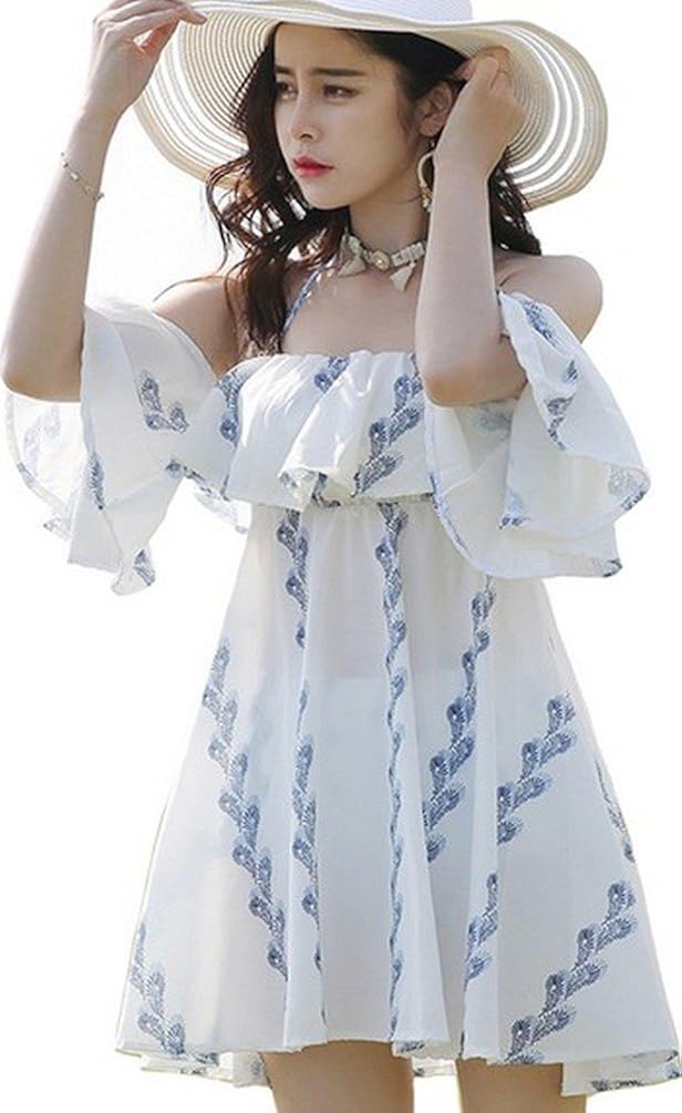 Peeka Boo 水着の上に オフショルワンピース ホワイト フェザー 羽 オフショルダー 肩見せ オーバーワンピ オーバーウェアー カバーアップ レディース 水着 L ワンピース 通販 Amazon