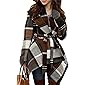 CHICWISH Women's Turn Down Shawl Collar Earth Tone Check/Black White Grid/Black/Plum Wool Blend Coat