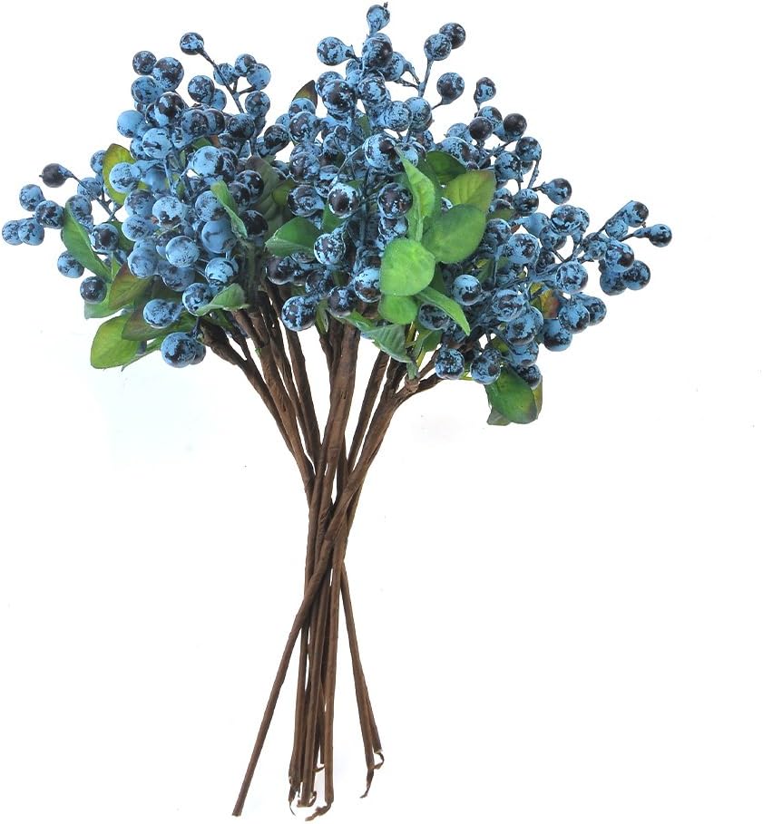 10PCS Rustic Artificial Blueberry Artificial Plants for Home Decor Indoor Branch/Bouquet (1)