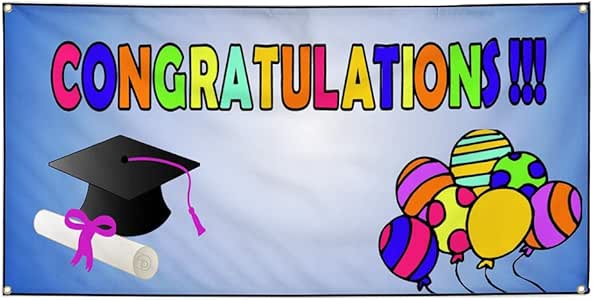 Amazon Com Vinyl Banner Sign Congratulations Blue Rainbow