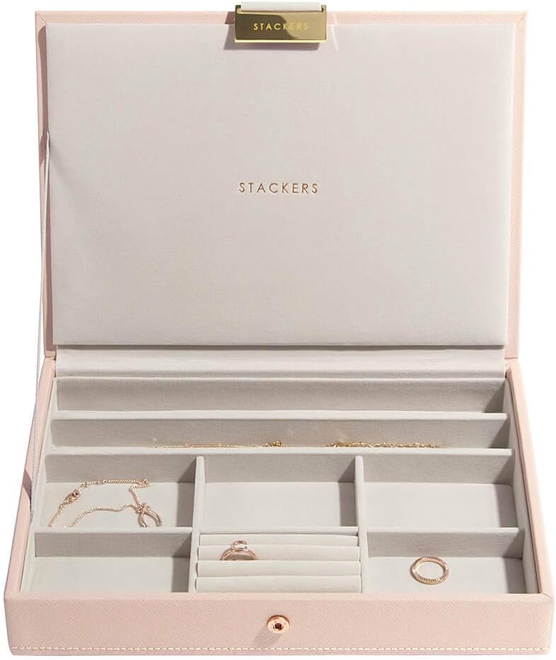 Stackers Blush Pink & Champagne Gold Classic Medium Jewellery Box Lid, Blush Pink & Gold