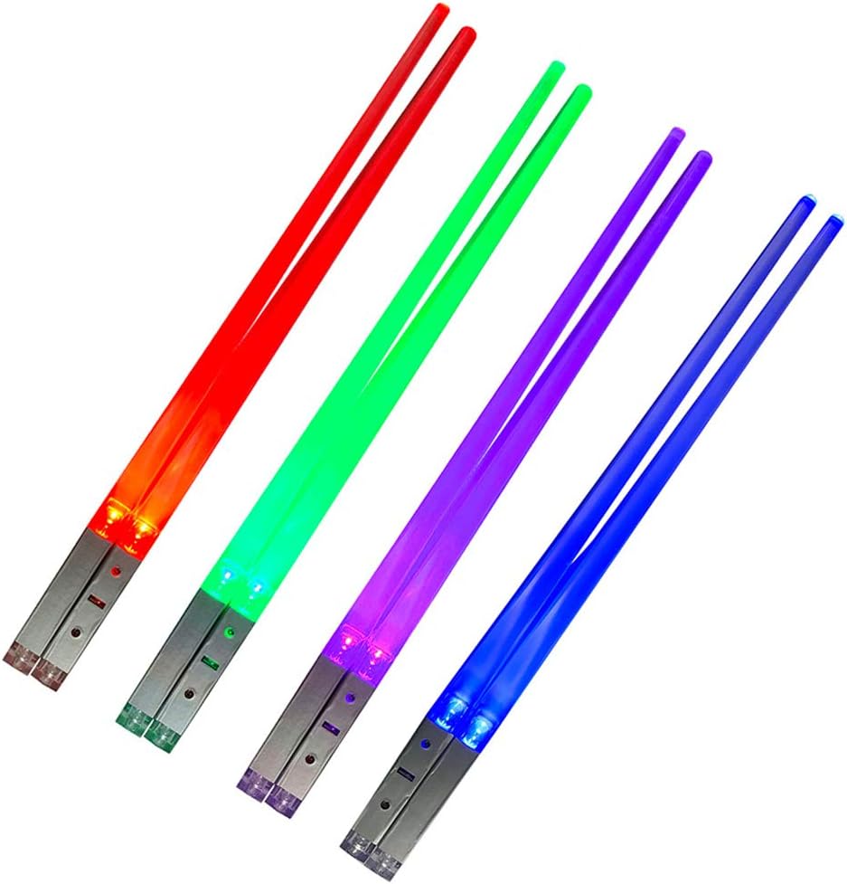 LED Light Up LightSaber Chopsticks,Sandistore Reusable Durable Eco-friendly Lightweight Portable BPA Free Food Safe Kitchen Dinner Party Utensil Tableware Toy Gift (4Pairs)