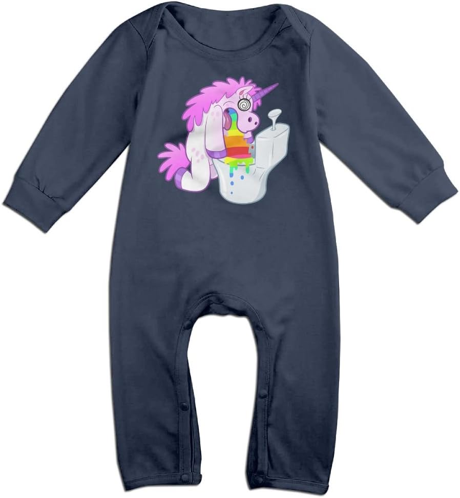 Tongbu Unicorn vomit Baby's Bodysuit Climb Clothes Boy & Girl Soft Cotton Long Sleeve Romper Jumpsuit Navy