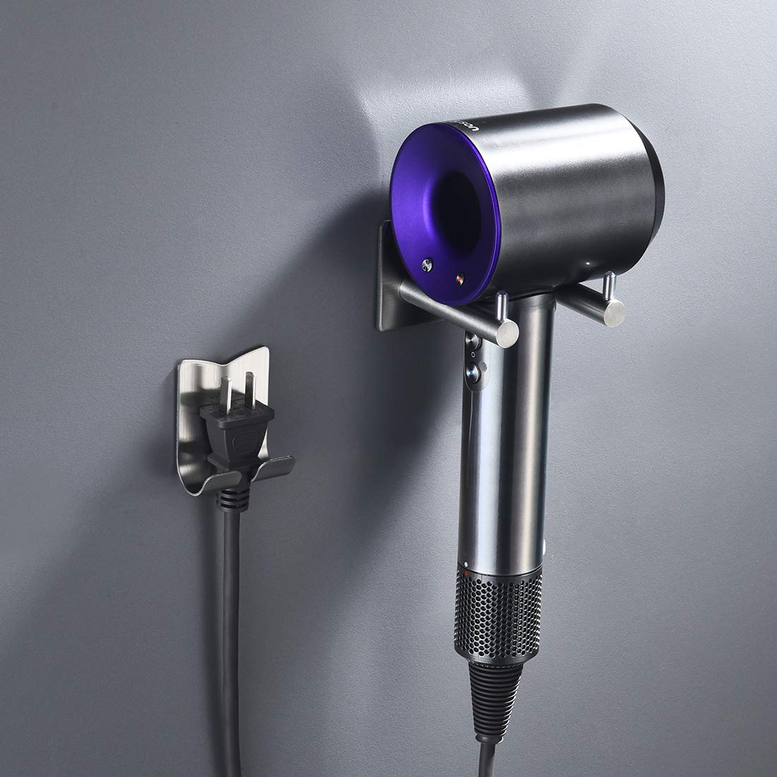 LIKAMU Hair Dryer Holder Wall Mounted with Self Adhesive, 304 Stainless Steel Hair Care & Styling Tool Storage Organizer Compatible with Dyson Hair Dryer