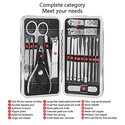 Manicure Pedicure Set (18Pcs), KFYM manicure tools, Stainless Nail Clipper, Professional Grooming Kit, Nail Tools with Luxurious Travel Case