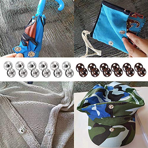 Meikeer 100 Sets Sew-on Snap Buttons Brass Snap Fastener Buttons Press Button Sew on Press Studs for Sewing Clothing Silvery and Black(8.5mm)