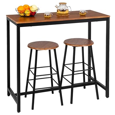 Bonnlo 3 Piece Counter Height Table Set with 2 Stools, Light Brown