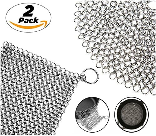 KitCast Cast Iron Cleaner Bonus Pack of 2 (8x6" Rectangular + 7” Circle) Steel Scrubber Cookware Cleaner For Skillet, Wok, Pot, Cauldron, Tortilla Press, Hibachi, Griddle, Pan Scraper (2 Pack)