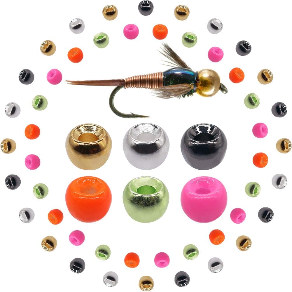 XFISHMAN Tungsten-Fly-Tying-Beads-Heads-Assortment Fly Tying Materials Nymph for Fly Fishing Tungsten Beads 60 Pack : Sports & Outdoors