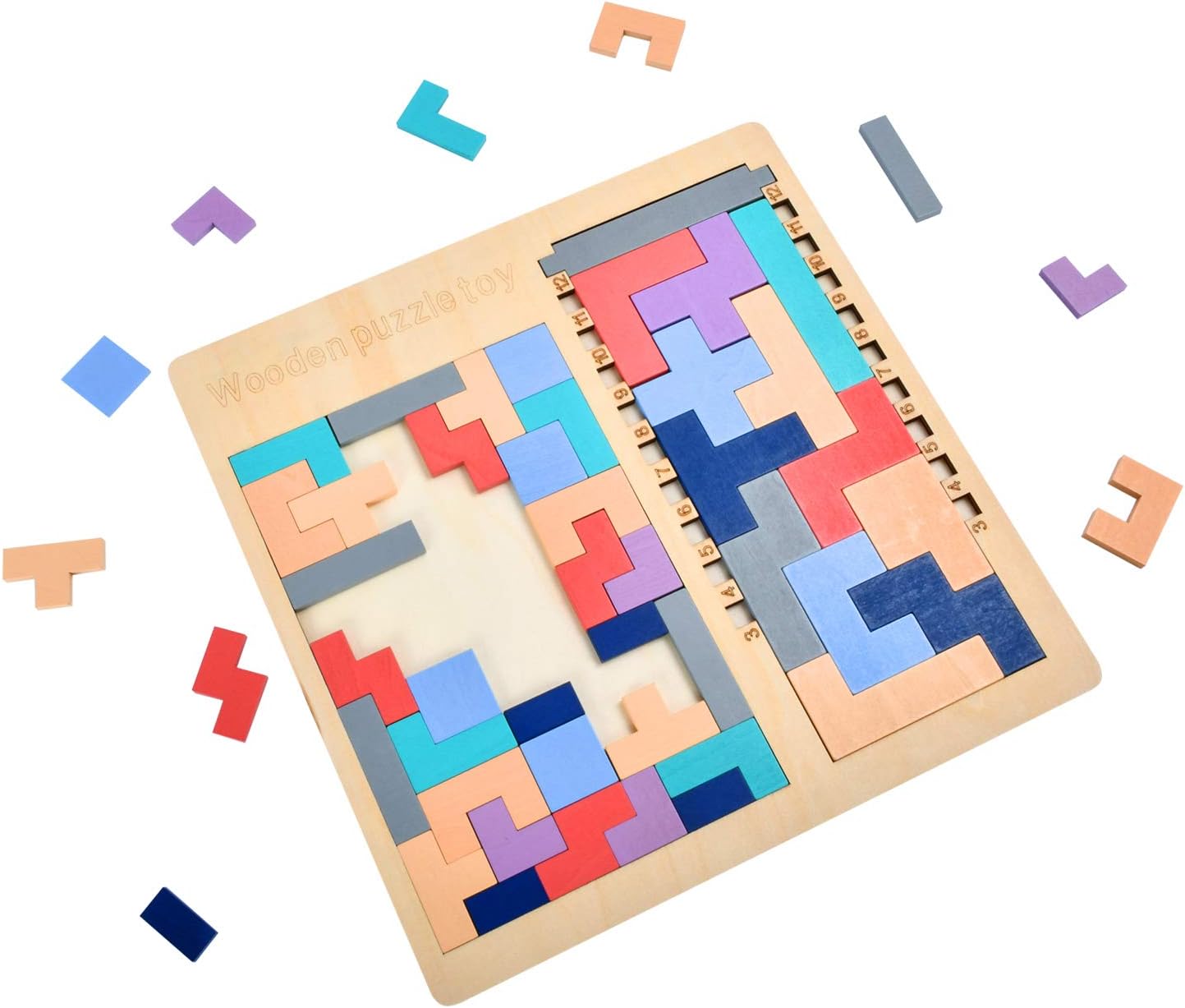 Tetris Holzpuzzle Für Kinder Ab 3 Jahre - Montessori Spielzeug Mit 10 Karten & Ständer