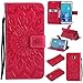 A-slim Galaxy S7 Wallet Case, (TM) Beauty Fashion Sun Pattern Embossed PU Leather Magnetic Flip Cover Card Holders & Hand Strap Wallet Purse Cover Case for Samsung Galaxy S7 - Red