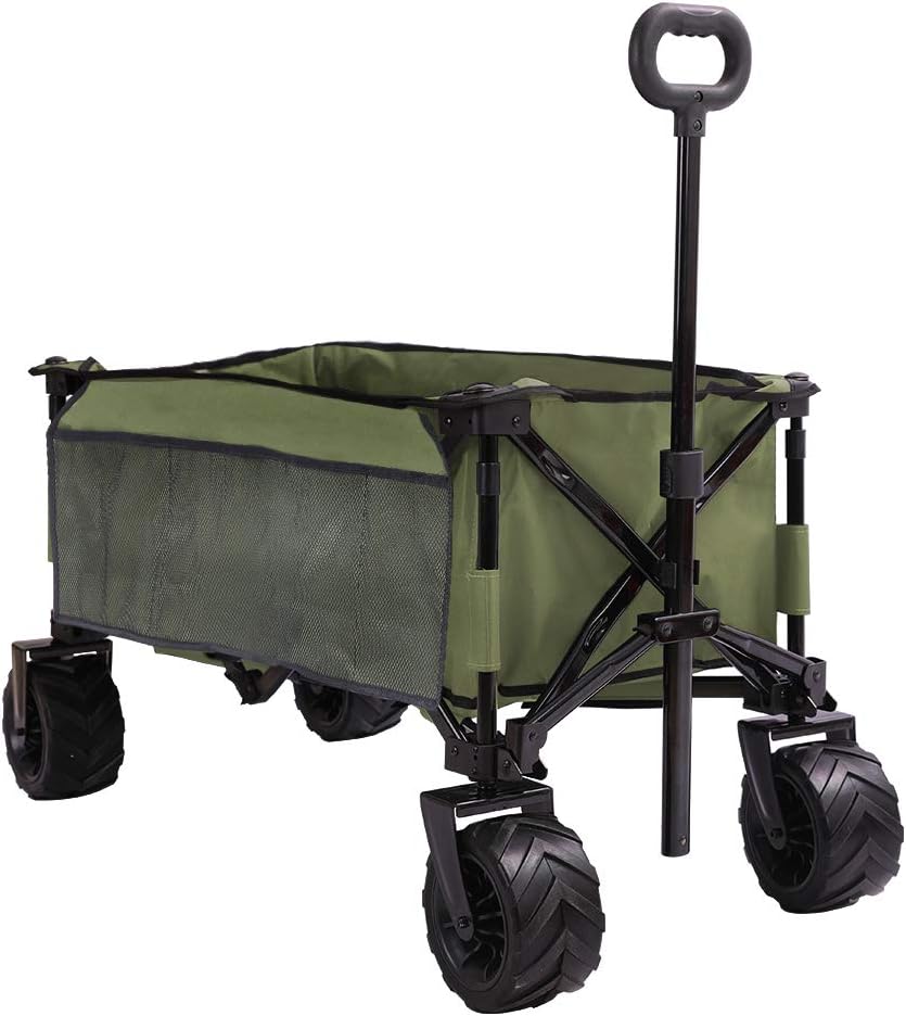 PATIO GUARDER Folding Collapsible Wagon Cart, All Terrain Utility Wagon, Heavy Duty Outdoor Garden Wagon with wheels - Perfect Use for Camping, Shopping, Picnic, Sports, Army Green