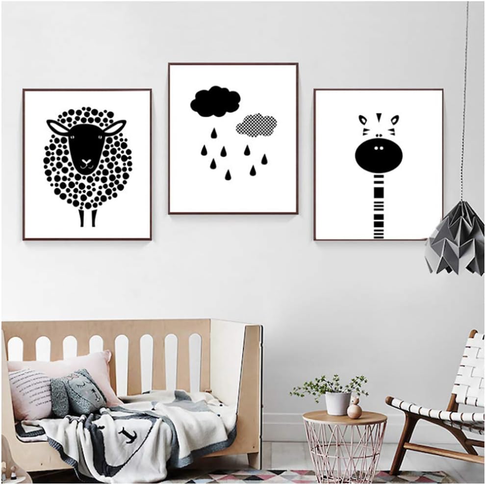 X3 Sans Cadre 11 8x15 7 Zmfbhfbh Art Mural Noir Blanc Mouton Girafe Impression Sur Toile Nordique Affiches Et Impressions Pour Bebe Enfants Chambre Decor Photos 30x40 Cm Decoration De Chambre D Enfant Decoration Murale