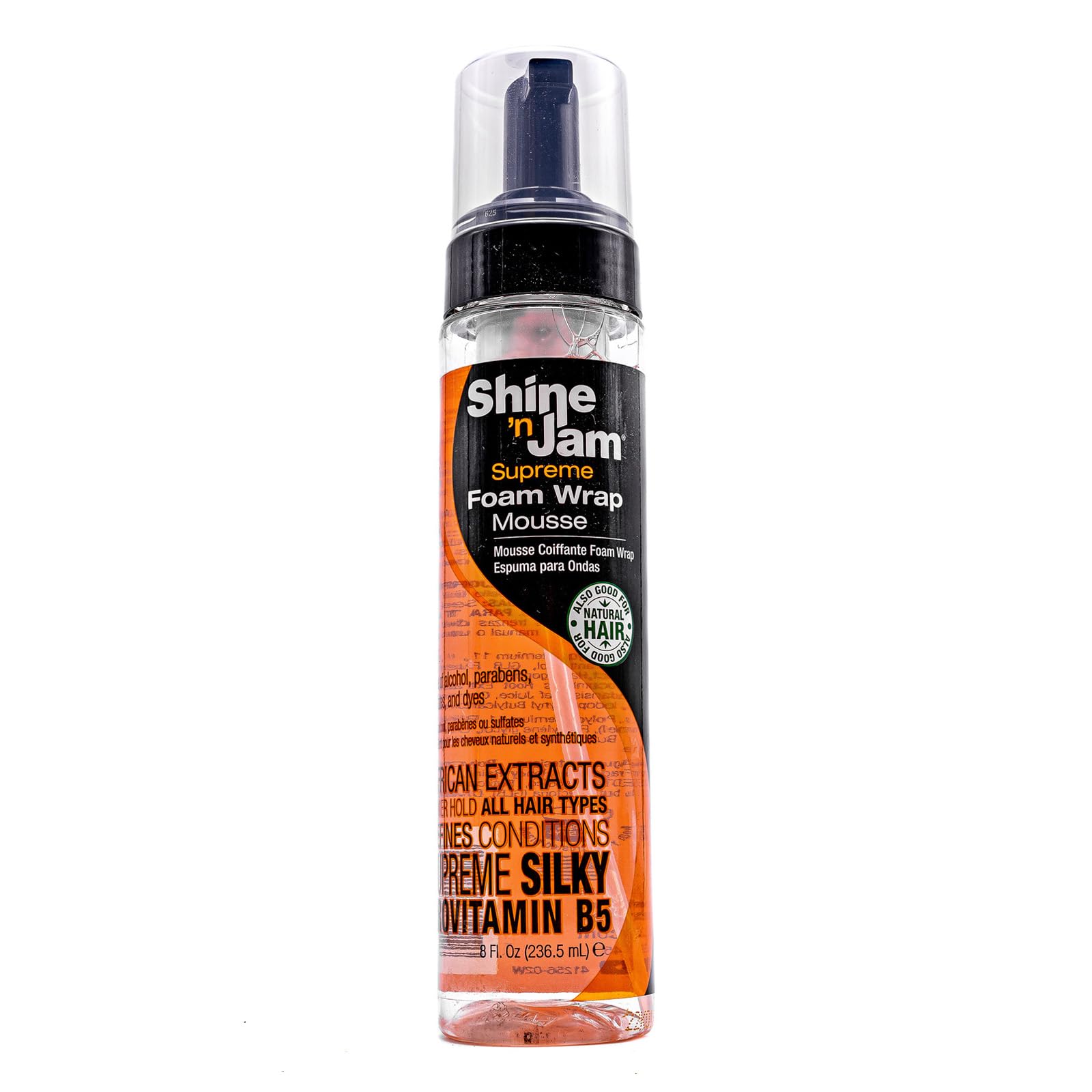 Ampro Shine-n-Jam Supreme Hold Foam Wrap Mousse - Fortified with Silk Proteins - Gives Your Styles Definition - Alcohol-Free Formula Conditions Hair with Provitamin B and African Extracts - 236.5 ml