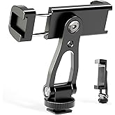 ZOINSHOT All Metal Phone Tripod Mount, 360° Rotation Tripod Phone Mount with 2 Cold Shoes, Adjustable Cell Phone Mount Adapter with 1/4" Thread, Compatible with iPhone Android Phones, Digital Camera