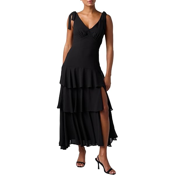 Amazon.com: Charrost Women's Off Shoulder Ruched V-Neck Tiered Maxi Dress  Flowy Beach Wedding Guest Long Summer Dresses Tiered Sundress for Women  Black : Clothing, Shoes & Jewelry