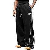 RoseSeek Men's Striped Side Sweatpants Drawstring High Waisted Wide Leg Trousers Athletic Pants Streetwear