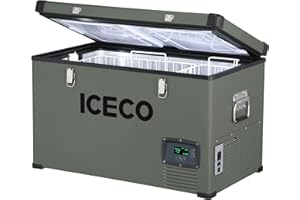 ICECO VL74 Single Zone Portable Refrigerator with SECOP Compressor, 74 Liters Chest Freezer, DC 12/24V, AC 110-240V, 0℉ to 50℉, Home & Car Use (without Insulate Cover)