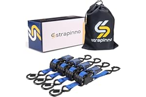 Strapinno 4 Pack Auto Retractable Ratchet Straps Bundle (1 in x 6 ft), 1500 LBS Break Strength Each, Heavy Duty Tie Down Straps for Cargo Securing, Weather Resistant Safety S-Hooks, Blue Strap