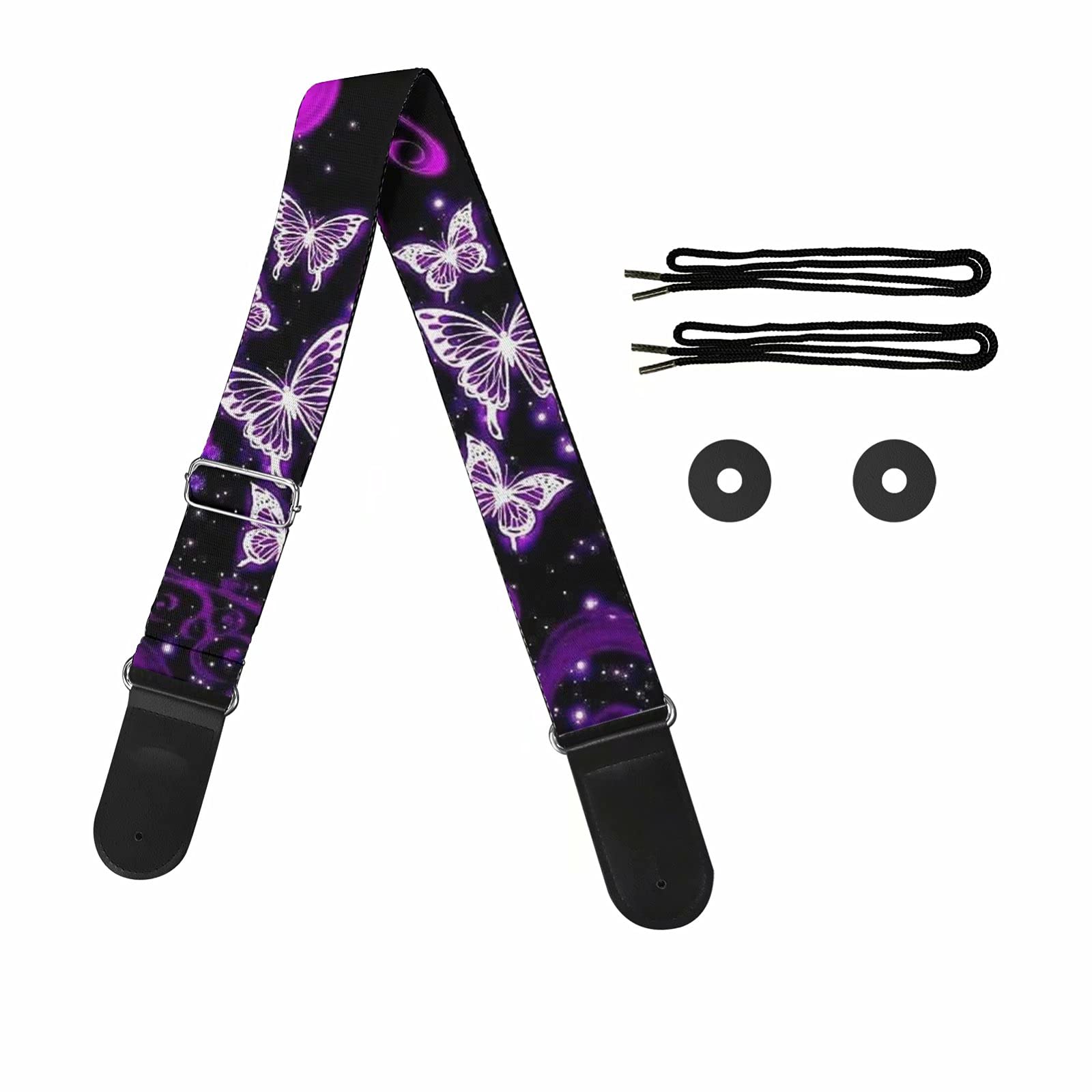 Pizding Purple Butterfly Print in Bass, Electric/Acoustic Guitars Strap Women Men Guitar Player Shoulder Strap Adjustable Crossbody Bag Strap