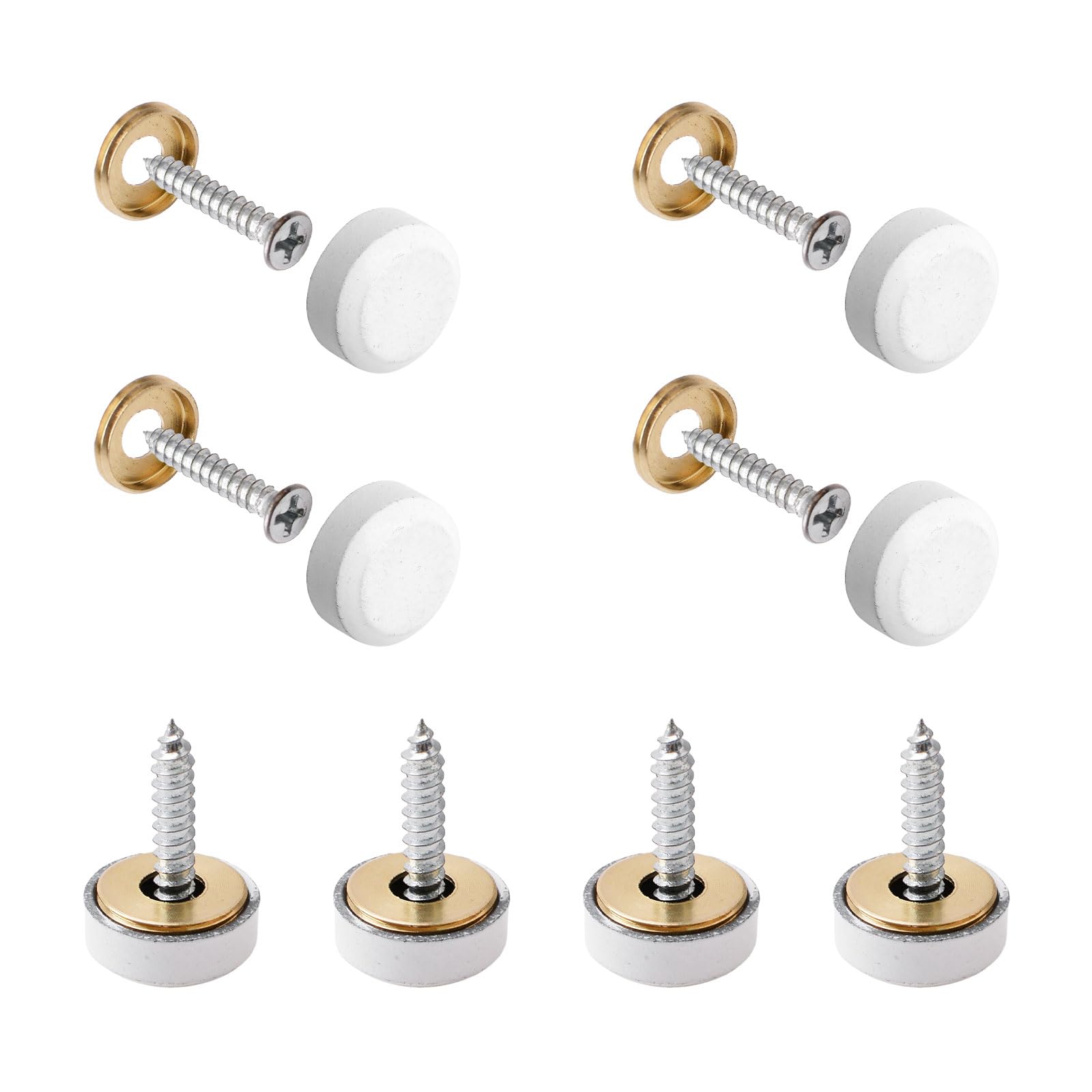 INCREWAY Mirror Screws,16 Sets 16mm Copper Mirror Polished Mirror Nails with Decorative Caps Covers,White — image 1