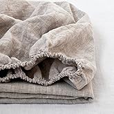 Simple&Opulence 100% Linen Fitted Sheet Full(1 Piece), 14 Inch Deep Pocket Mattress Cover Natural French Flax Stone Washed Farmhouse Soft Breathable Bottom Sheets-Linen