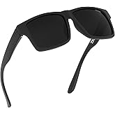 TOROE TR90 Square Frame Grade A Polarized Black Emblem Sunglasses with Anti Reflective Water Repellent Polycarbonate Lenses