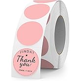 FINDAT Pink Round Thermal Labels 1 Inch Vinyl Circle Waterproof Direct Printer Sticker Self-Adhesive Perforated Name Tag for Logo DIY QR Design Office Address 500 PCS