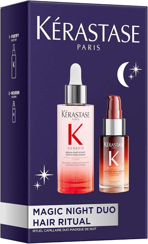 Kerastase Magic Night Hair Serum Set with Genesis Anti-Hair Fall Serum and Nutritive 8H Overnight Serum, Hair Care Gift Set t